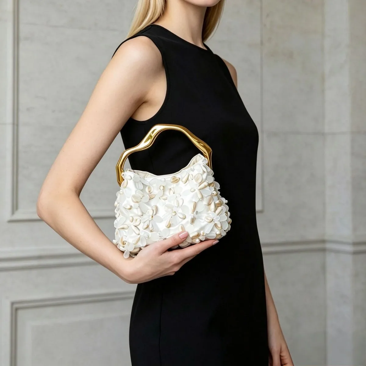 shell beaded irregular handle handbag chain banquet bag dinner bag