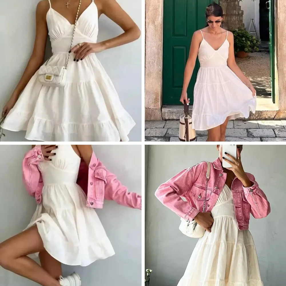 

Elegant V-Neck Sleeveless Dress for Women, Backless Ruffle Gown for Vacation and Street Wear