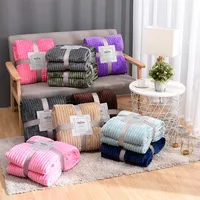 Winter Flannel Blankets Solid Striped Coral Fleece Blankets Faux Fur Mink Throw Soft Warm Bedspread Coverlet Plaid Blankets