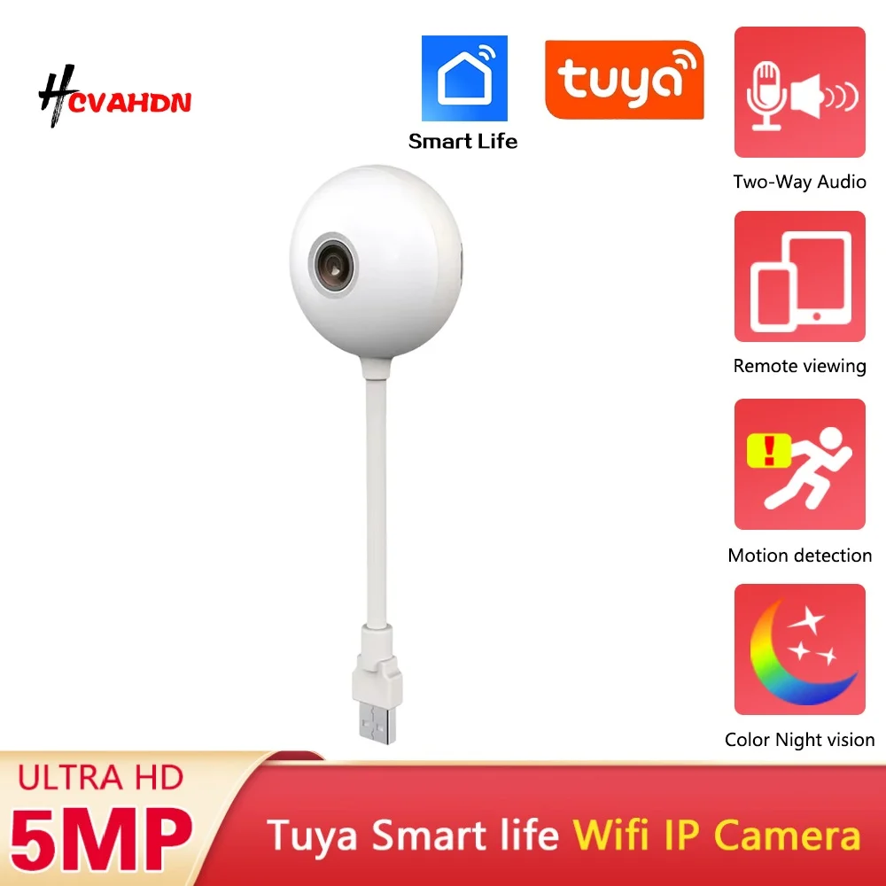 

TUYA 5MP USB Light Bulb Wifi Mini IP Camara Two-Way Audio Color Night Vision Motion Detection Small Baby Cameras Video Recorder