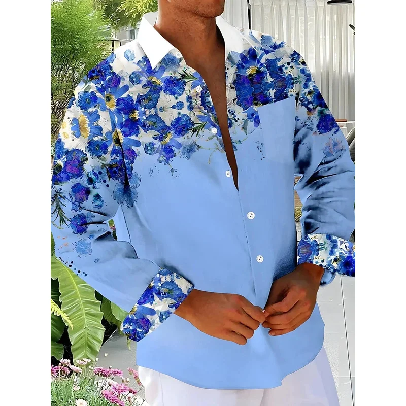 

Gradient Floral Abstract Men's Shirt 3D Printing Unisex Casual Fashion Long Sleeve Shirt Lapel Single Breasted Unisex Clothing