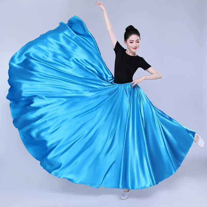 Shining Satin Long Flamenco Spanish Skirt Swing Dancing Skirt Belly Dance Skirt Gypsy Dancer Practice Wear Sun Skirt Muti Colors