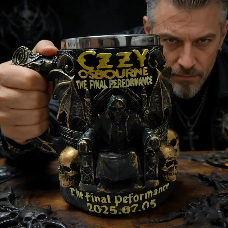 Nueva Taza Conmemorativa 3D de Ozzy Osbourne, Taza de Agua de Acero Inoxidable con Diseño de Calavera, Taza de Cerveza, Taza de Café, Utensilios para Beber, tazas para café