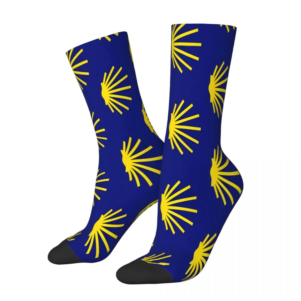 Camino De Santiago Symbol Large Yellow Scallop Shell Socks Male Mens Women Winter Stockings Hip Hop