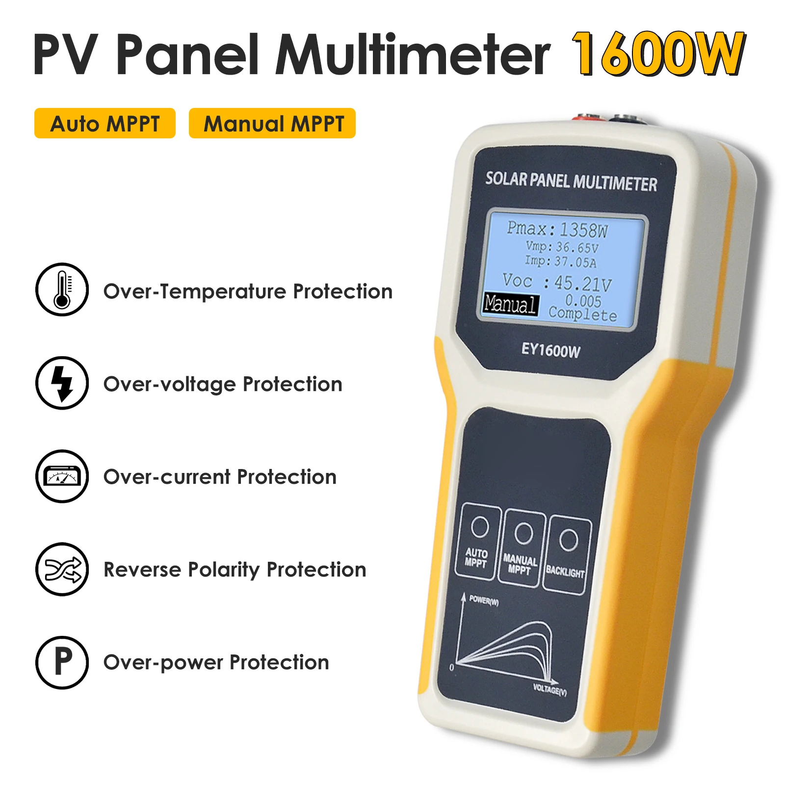 

Solar Panel MPPT Tester 1600W, Portable Photovoltaic Multimeter Tracking Max Power Point Watt Volt Current, Open Circuit Voltage
