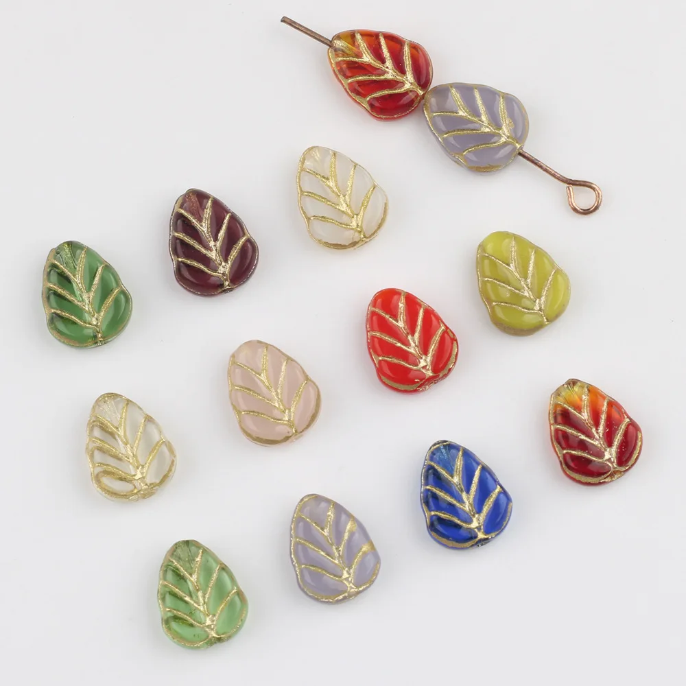 10pcs/lot 10*8mm Czech Glass Double-sided Leaf Retro Beads Pendant DIY Necklace Bracelet Earrings Accessories