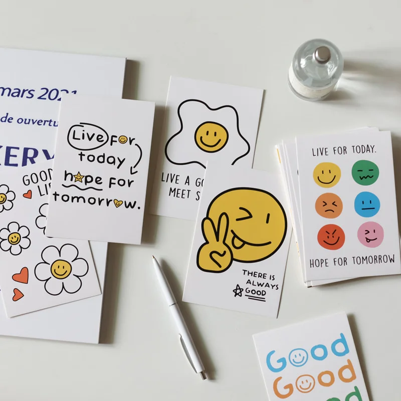 Ins Smiling Face Colorful Funny Postcards Background Wall Desktop Cute Decorative Card Diy Photo Props Free Sticker 30 Sheets