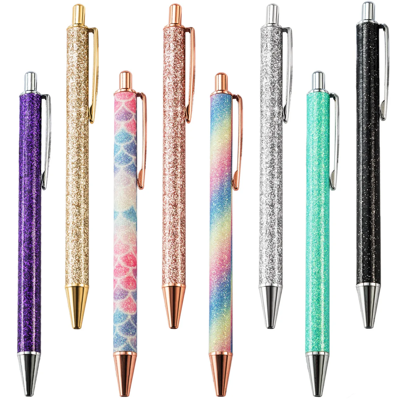 50Pcs Sparkly Sparkle Ballpoint Pens Glitter Body Medium Point Metal Retractable Pens Pretty Journaling Gift Pens