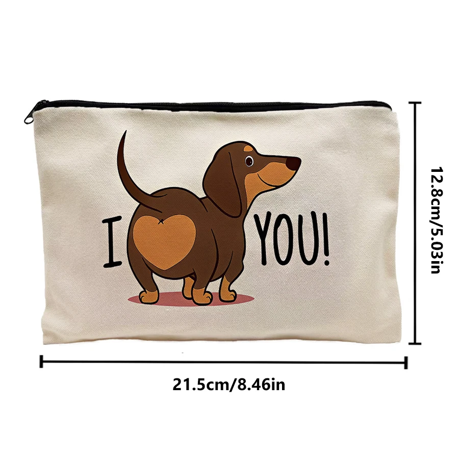 Dachshund Butt Pattern Printed Cosmetic Bag - Fun Cartoon Animal Style, Suitable for Campus, Home Decor, Jewelry Storage, Pencil Case, Snack Bag, Coin Purse, Daily Use, Birthday Gifts, Teacher's Day, Back-To-School Season, Graduation Ceremony, Size 9inch*6inch