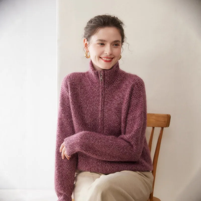 

Fashion Elegant Wool Shirt Coat Cashmere Sweater Women's Top Collar