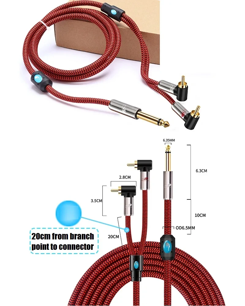 

1/4Inch TS Mono 6.35mm to Dual 2 RCA Male Audio Cable Mixer Amplifier Speaker System Electric Guitar 6.5mm Instruments Cords