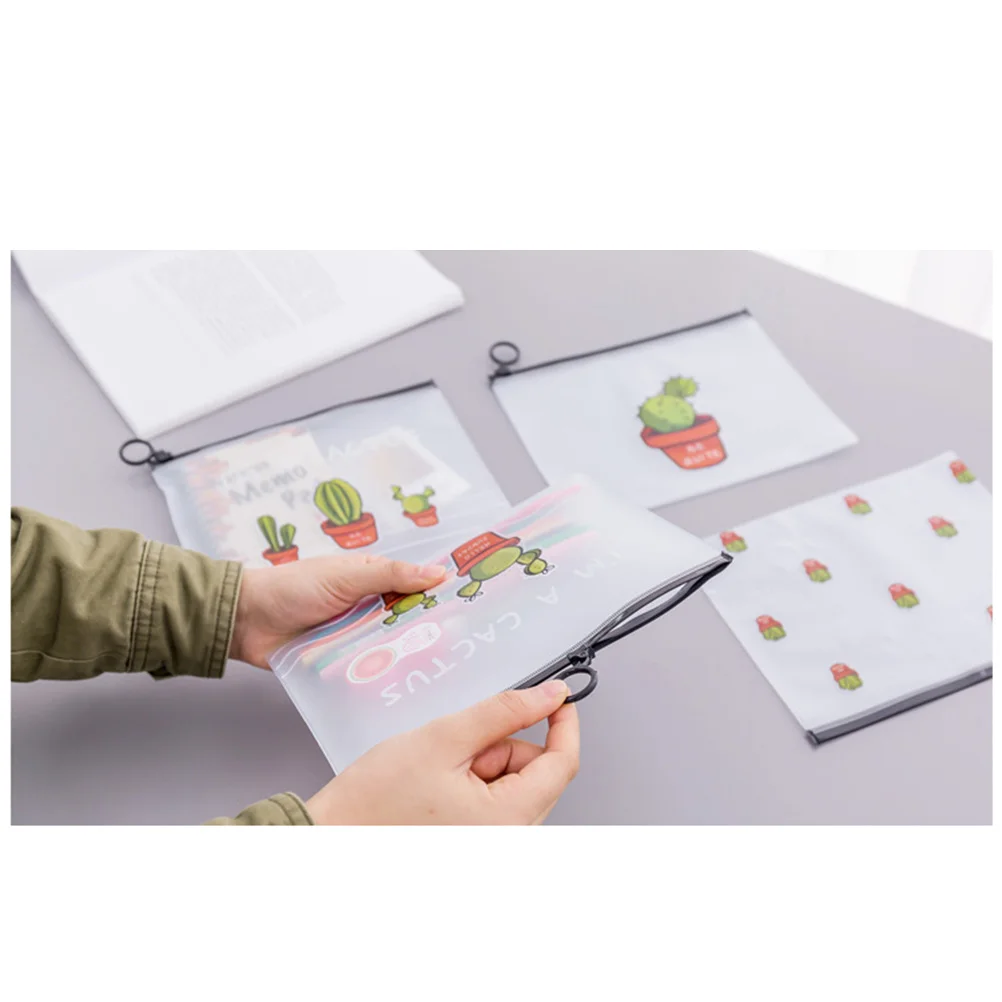 

2Pcs Cactus Pattern File Organizer Clear Zipper Document Holder Waterproof Portable Pencil Case Office File Storage