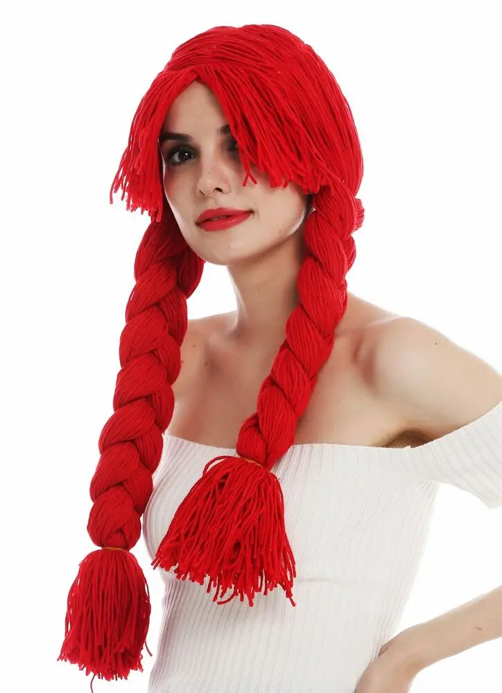 Wig Carnival Ladies Doll Thick Doll Hair Red Pigtails Long Braided