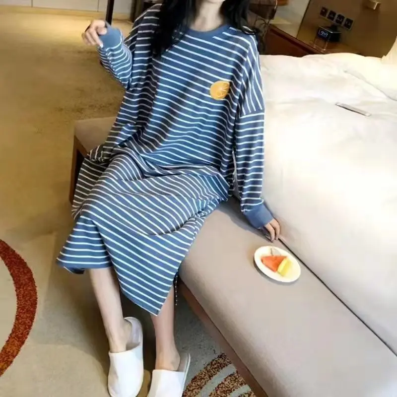 Spring Autumn New Long Sleeve Striped Loose Casual Dresses All-match Simplicity Vintage Midi Dress Fashion Trend Women Clothing