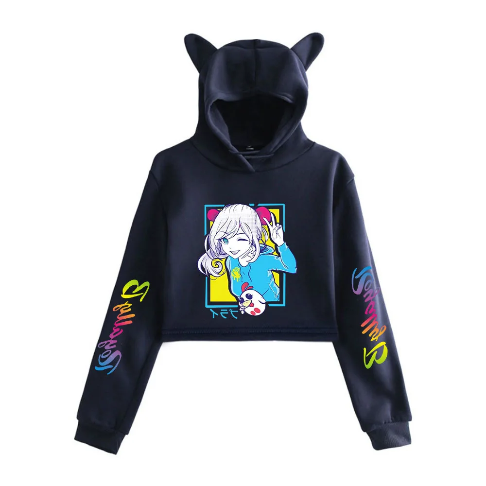 

2023 y2k Girl's Fashion Design Cute Print Royally B Hoodies Cat ears Sweatshirt Kpop Casual Hip Hop Crop Tops Women Sexy Coats