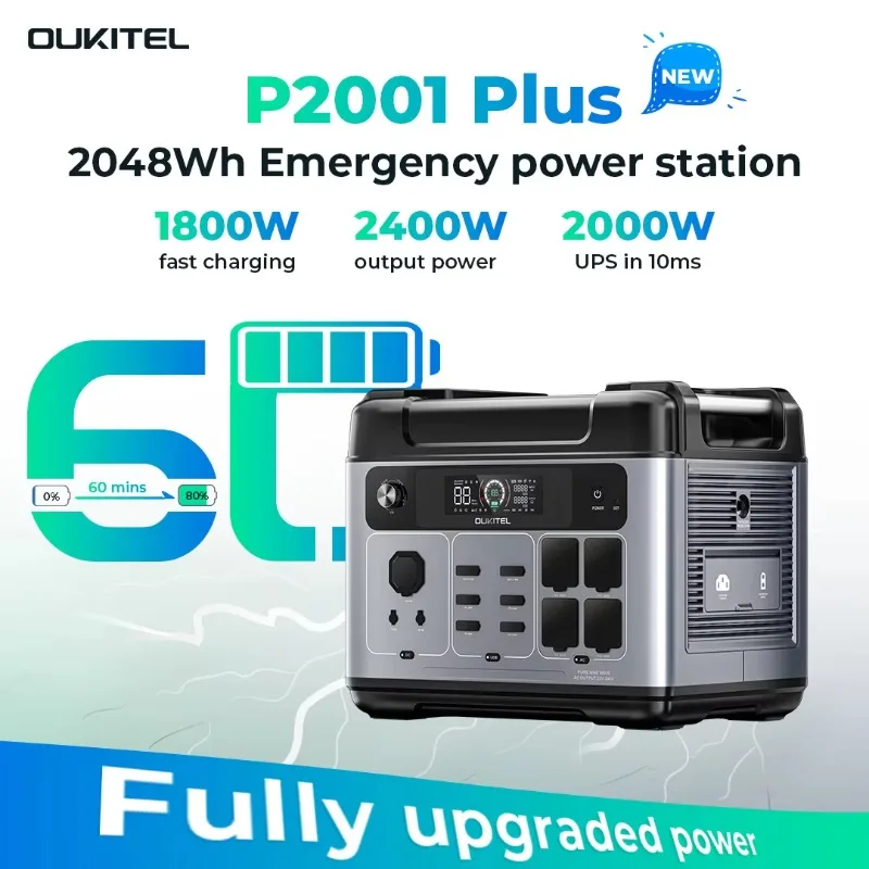 OUKITEL 2400W Solar Generator 2048Wh APP Control Portable Lifepo4 Battery Power Station