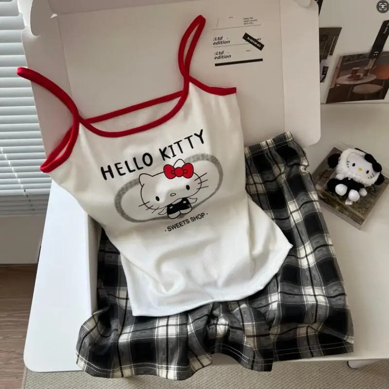 

Women's Camisole Vest Shorts Pajama Set Women's Style with Chest Cushion Summer New Home Wear Girls Short Sleeved Two Piece Set