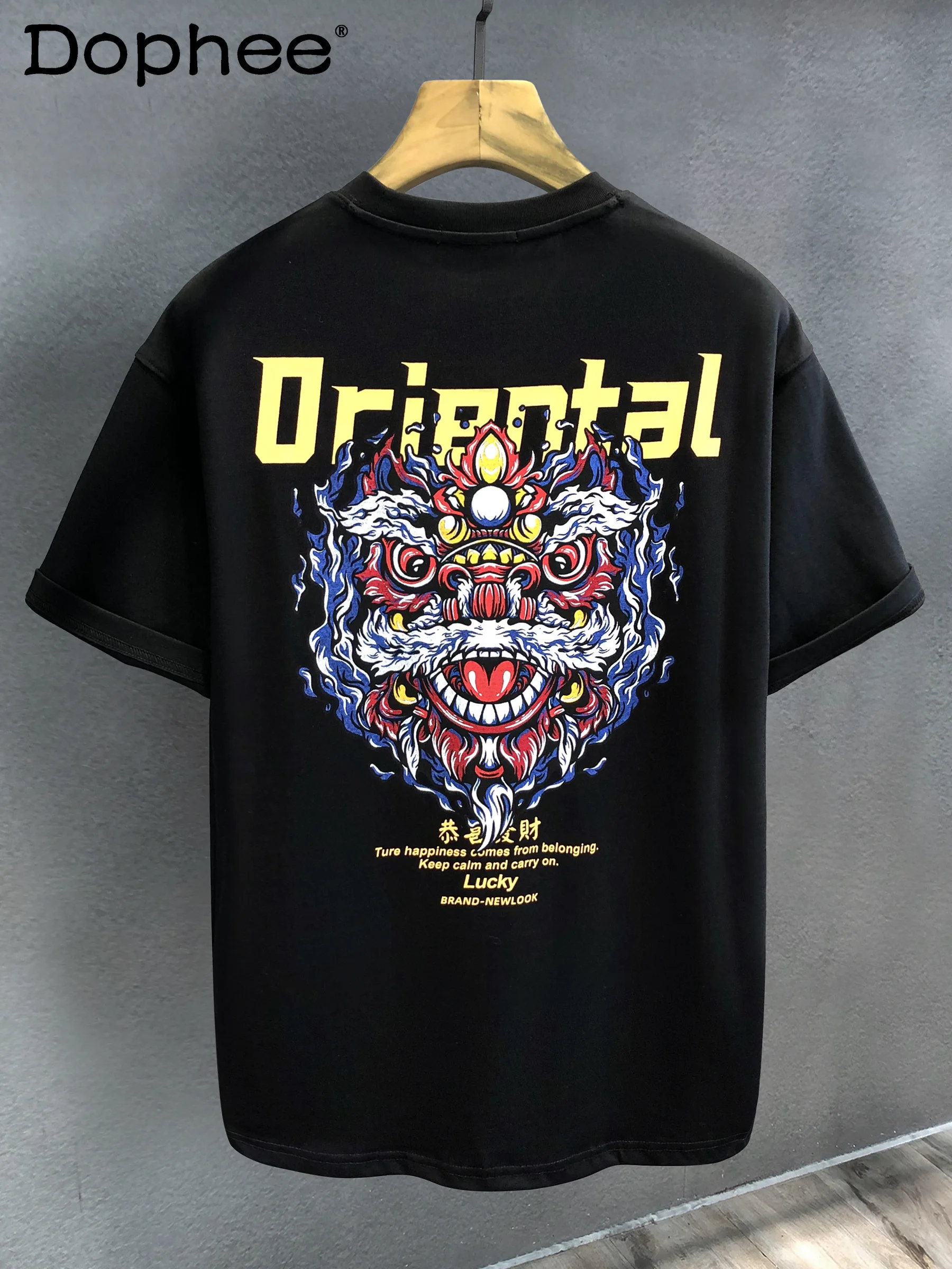 

100% Cotton Retro Cartoon Print Round Neck Short Sleeve T-Shirt for Men Loose Casual Comfortable Breathable Half Sleeve Top