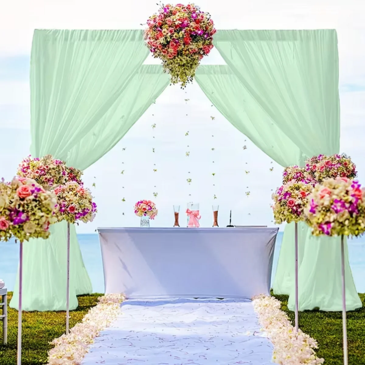 

4 Panels-5ft×10ft Sage Green Chiffon Backdrop Curtain for Parites Wedding Sheer Curtain Photo Backdrops Drapes for Baby Shower B