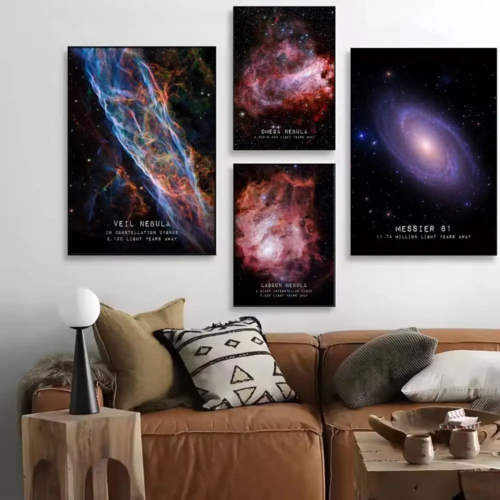 Universe Space Veil Rosette Nebula Black Hole Galaxy Posters High Quality Self-adhesive Wall Art Decorations Color Prints Sticky