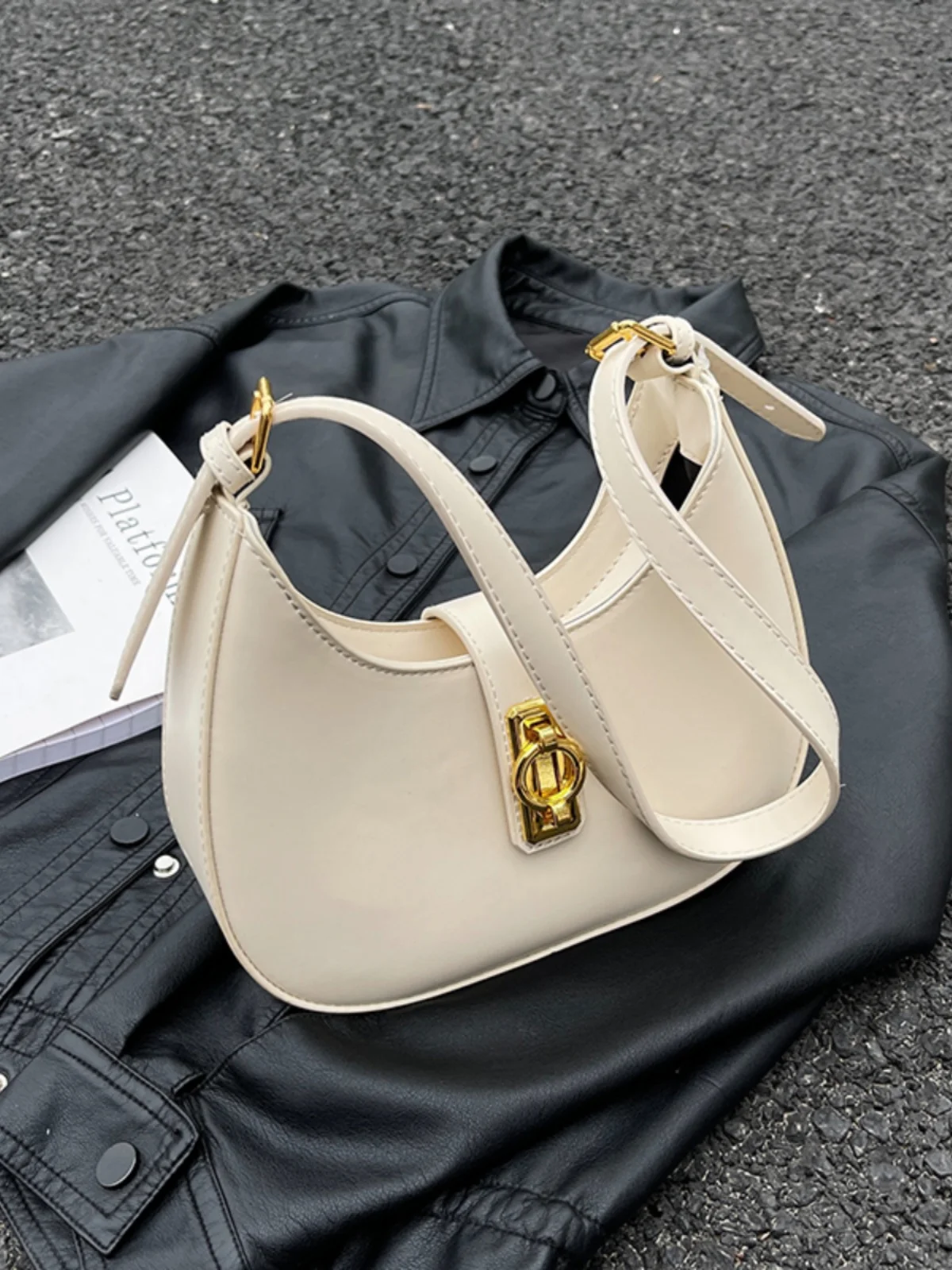 2024 Spring Summer New Chic Shoulder Bags For Women Fashion Textured Hasp Crossbody Bag Elegant Ladies Commuter Underarm Sac