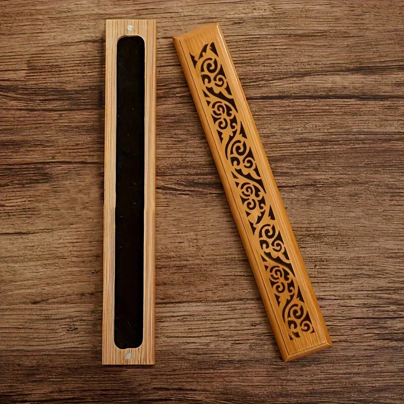 1pc Natural Bamboo Incense Burner with Laying Plate - Aromatherapy Wooden Box for Incense Storage and Burning