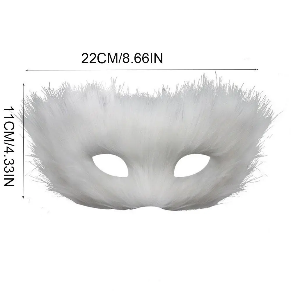 Masque de chat en peluche de dessin animé pour enfants, longue fourrure, décoration d'halloween, demi-masque pour les yeux d'animaux, masque de mascarade, fête de carnaval
