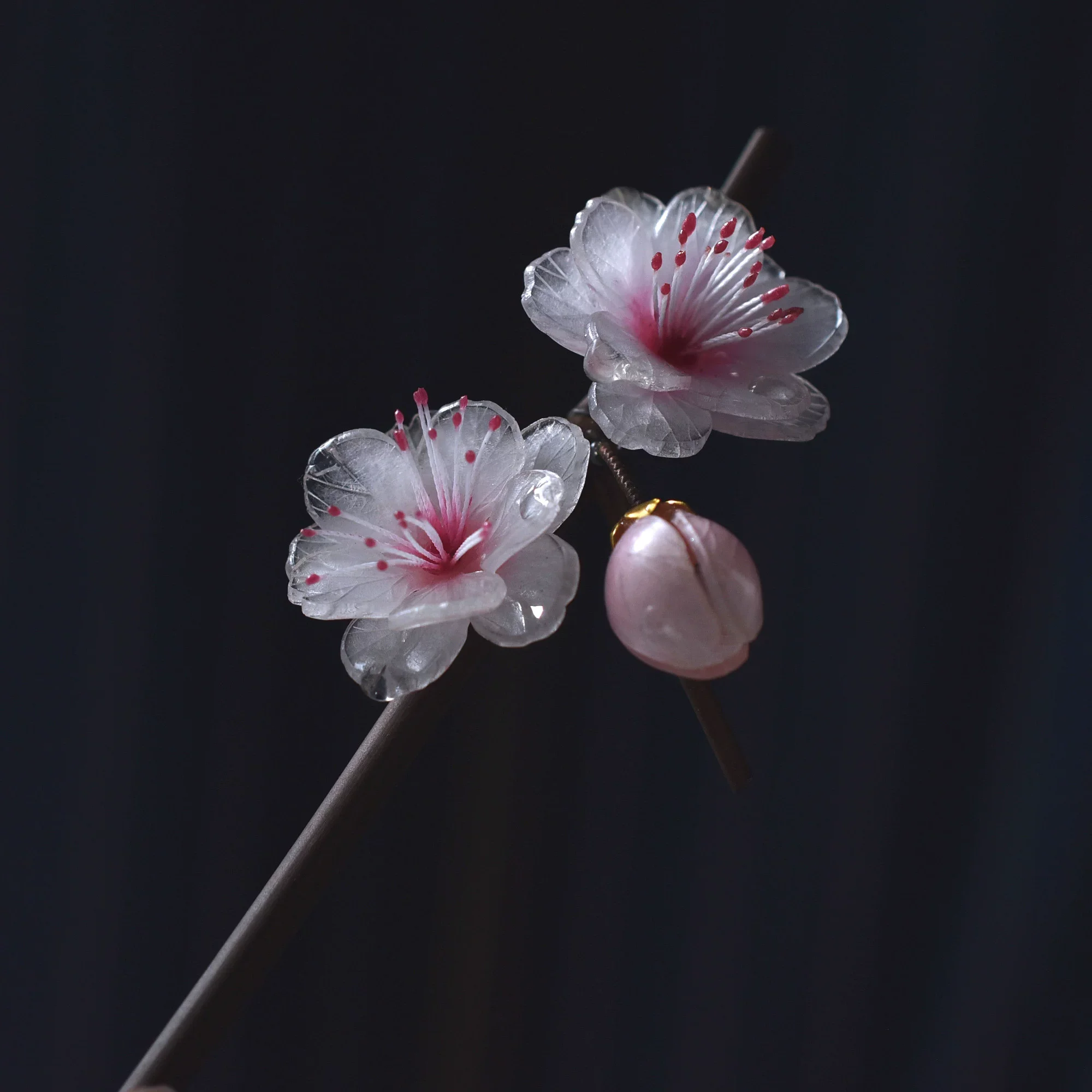 

Pink plum blossom bamboo hairpin, Chinese style hairpin, retro coiled hair hairpin, ancient style hair accessories for women
