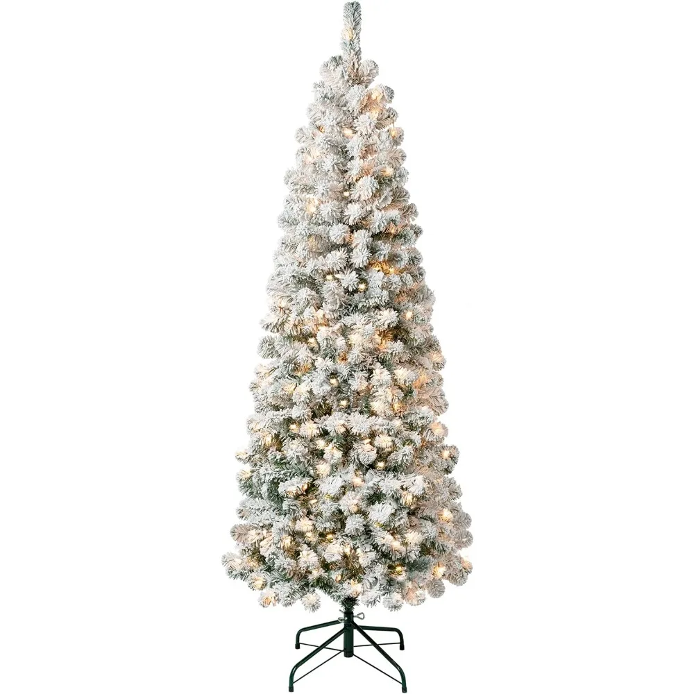 

National Tree Company First Traditions Acacia Flocked Christmas Tree, Medium Size, Pre-lit with Clear Incandescent Lights, Plug-