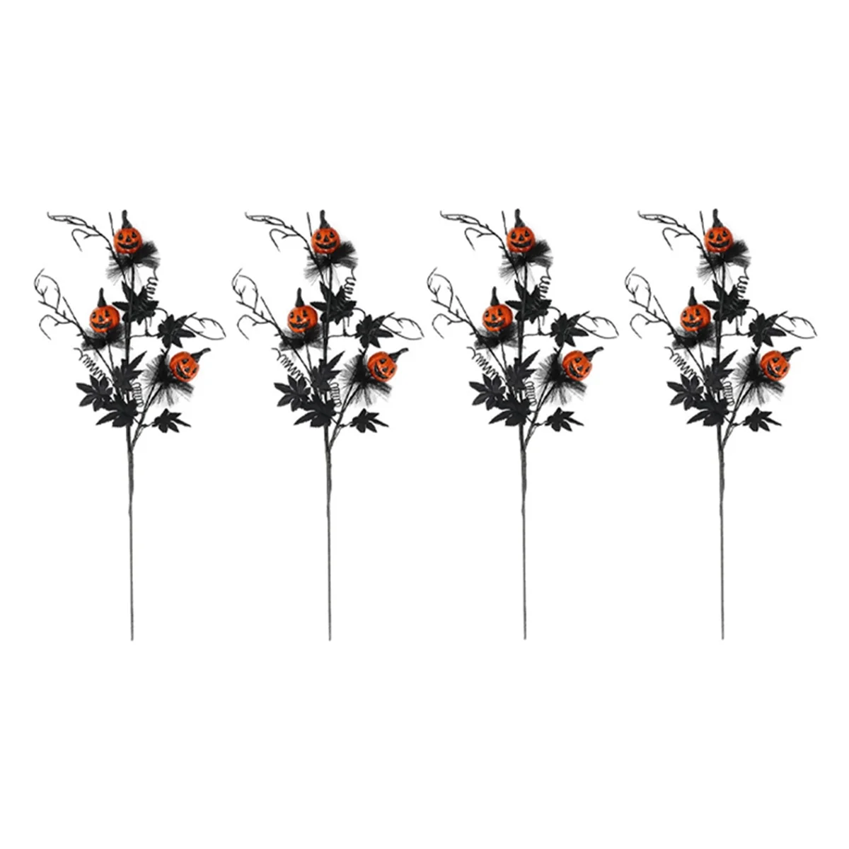 Artificial Pumpkin Branches Halloween Black Maple Leaf Pumpkin Banquet Halloween Floral Decor Haunted Decoration 4PCS