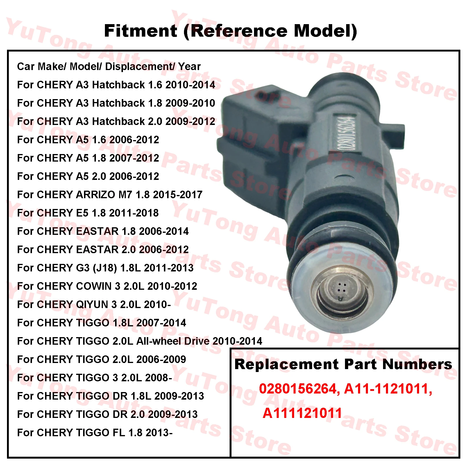 Fuel Injectors Valve For CHERY TIGGO DR 1.8L 2.0L QIYUN 3 EASTAR G3 A3 A5 E5 ARRIZO M7 Nozzle Accessories 0280156264 A11-1121011