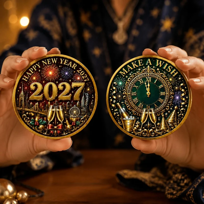 5PCS 2027 New Year Souvenir Token/Decorative Medal for for Party Exchange,New Year & Christmas Gifts,Pocket-Sized for Collection