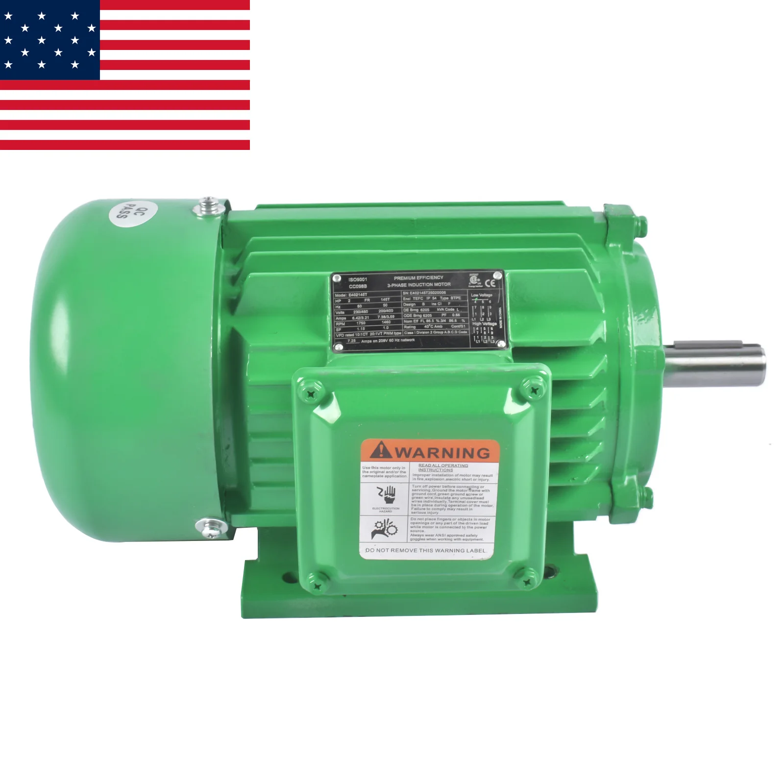 AP03 Electric Air Compressor Motor 2 HP 230/460 Volt 3 Phase 1800 RPM 145T TEFC IP55