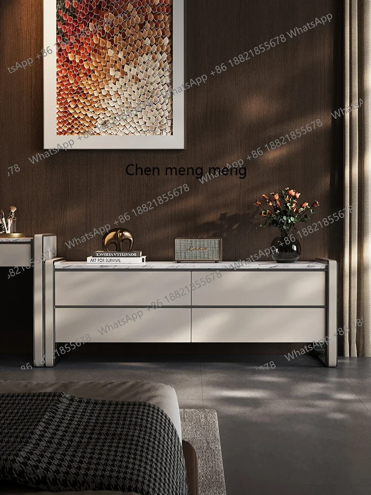 

Italian minimalist TV cabinet light luxury high-end solid wood storage cabinet against the wall TV cabinet