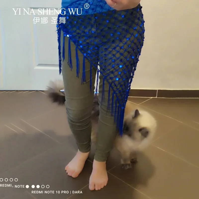 إكسسوارات الرقص الشرقي المثلثة الكلاسيكية حزام شرابة طويل مثلث مرن من اليد الكروشيه الرقص الشرقي وشاح الورك حزام الترتر