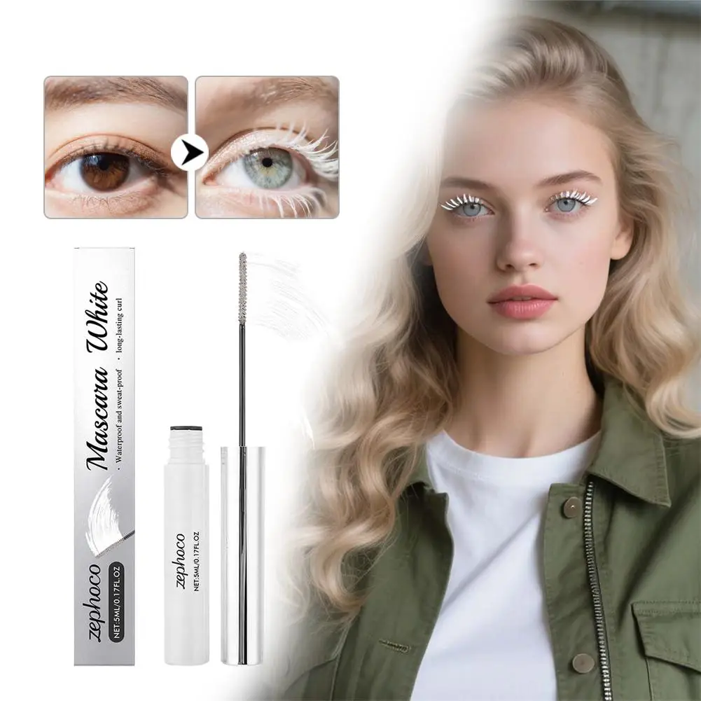 Máscara de pestañas rizada delgada blanca, resistente al agua, no es fácil de difuminar pestañas, pluma líquida rizada, maquillaje de ojos, herramienta cosmética para festivales
