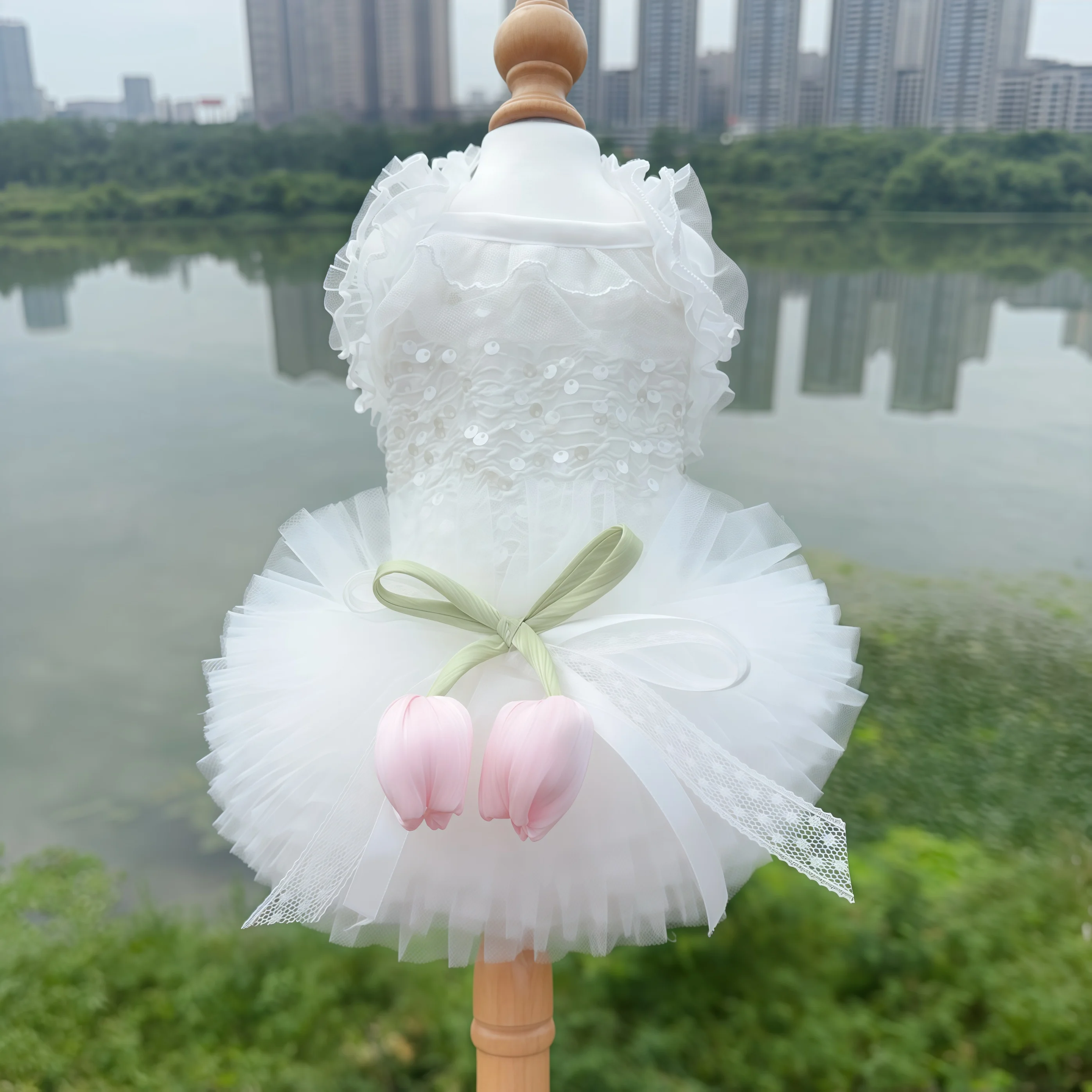 

Summer/Autumn Chihuahua Dress - Breathable Cotton Princess Bow Flower Outfit for Small-Medium Puppy Home Wear, Thin Pet Clothes