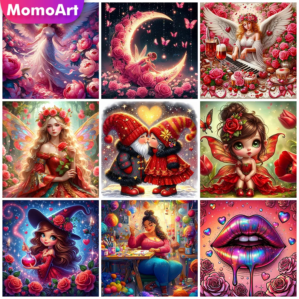 

Momoart Diamond Mosaic Girl Portrait Rhinestones Painting Rose Full Square Round Embroidery 5D DIY Home Living Room Art Craft