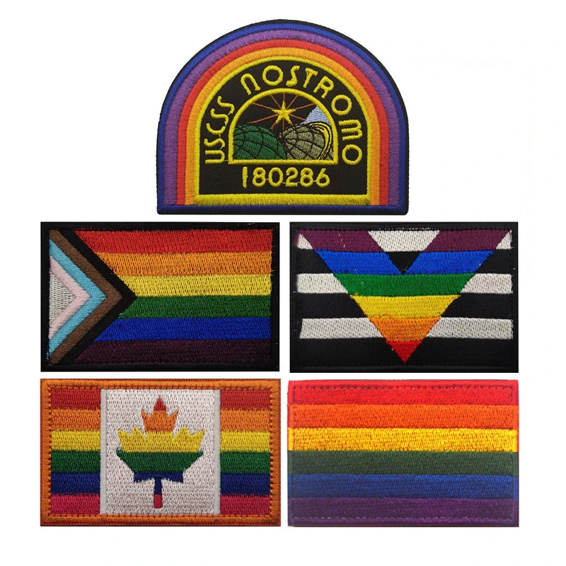 Colorful Stripes Maple Leaf Embroidered Patch Rainbow Arch USCSS NOSTROMO Uniform Shirt Applique Iron On DIY Badges For Clothing