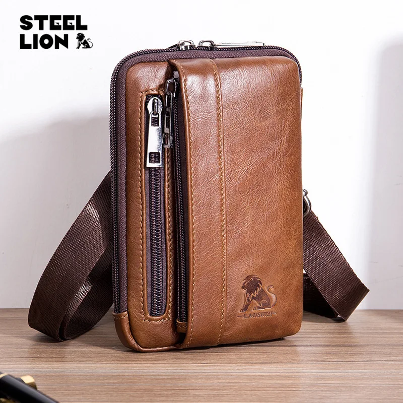Men's leather mobile phone storage horizontal and vertical multi-function hook wear belt waist hanging waist bag large capacity
