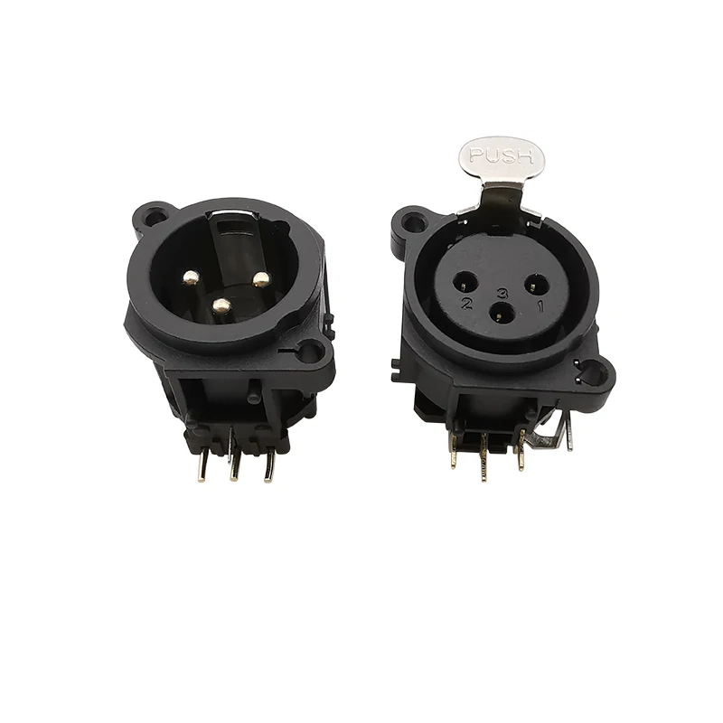 2Pcs XLR 3 Pin Male Plug / Female Socket Connector PCB Panel Mount Chassis 3 Pole XLR Plugs Adapter Black Plastic Housing