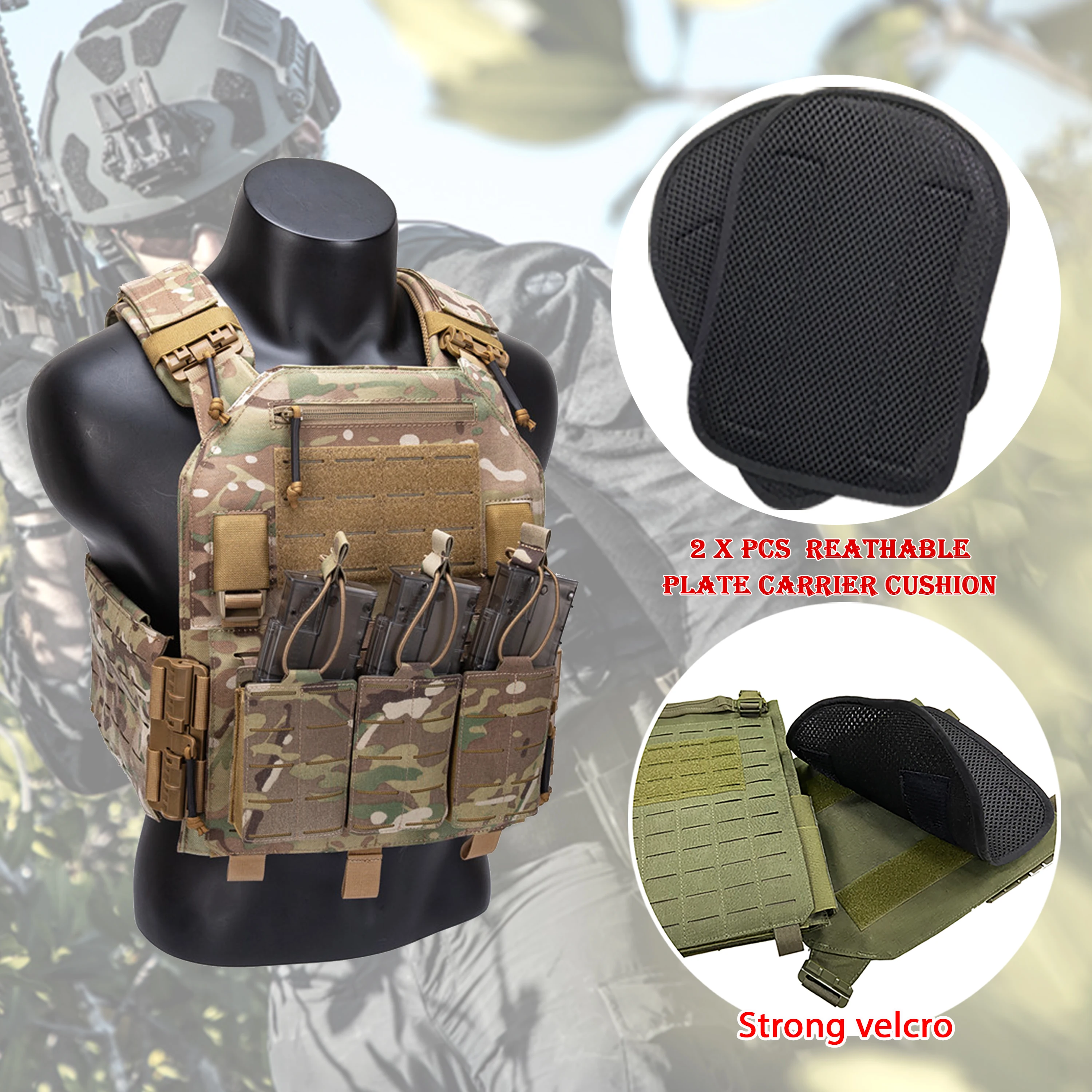 Breathable Black Tactical Vest with Air Mesh, Plate Carrier, Pad for Outdoor Military, Hunting Accessories, 1 Pc Pair
