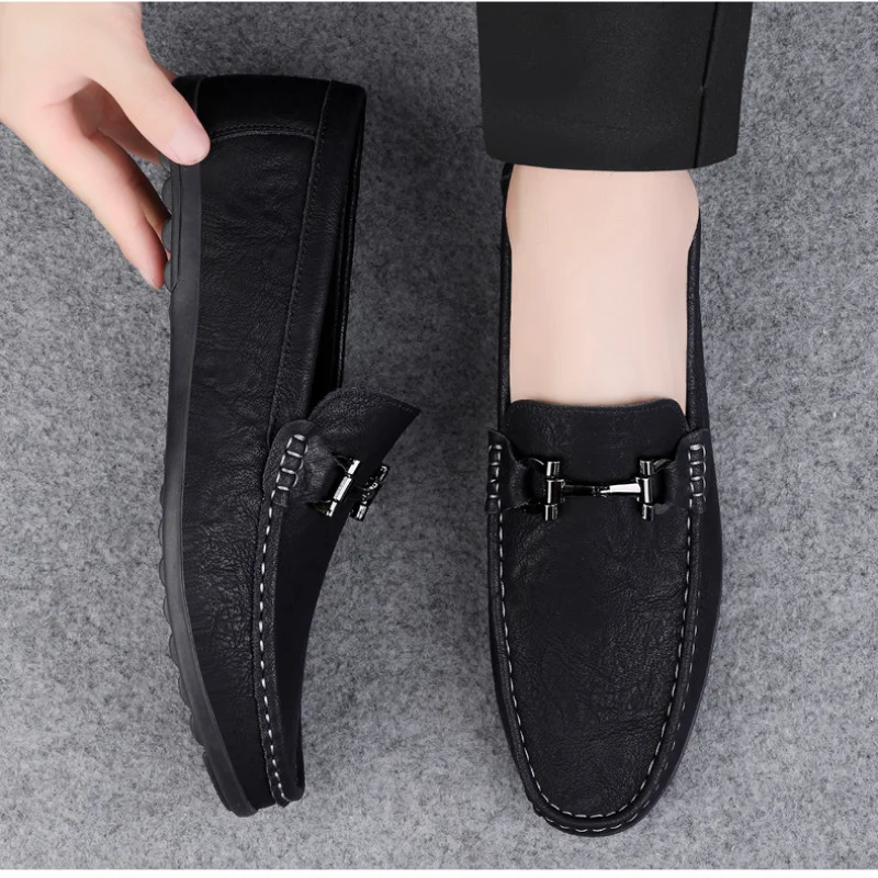 

Men's shoes large size simple men's lazy casual shoes for men's black light driving loafers men's shoes leather shoes