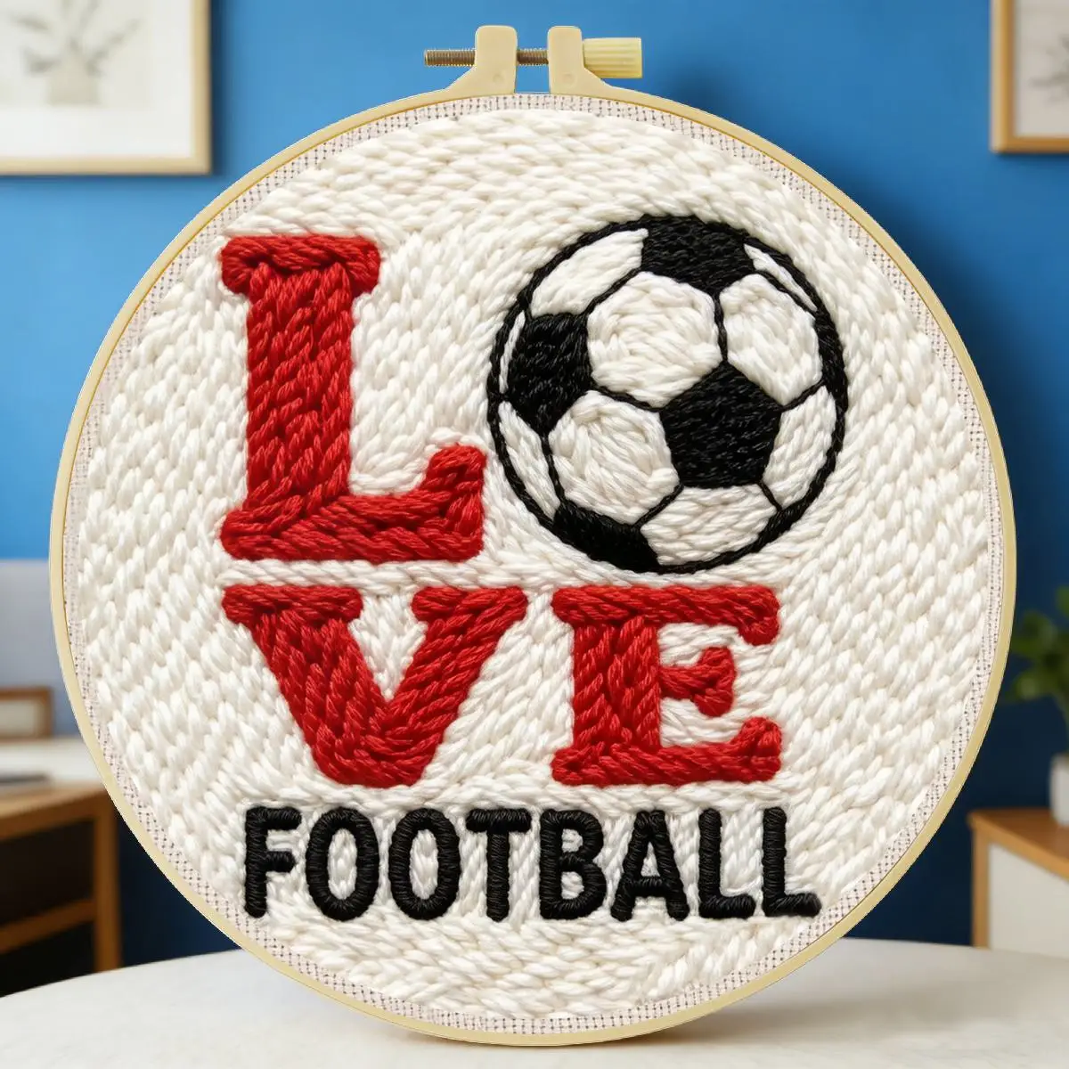 20X20CM/7,87 Zoll Love Football Punch-Nadel-Stickerei-Set, Stickerei, gestrickte Stickerei, DIY, handgemachtes Geschenk, Heimdekoration – Detail 4