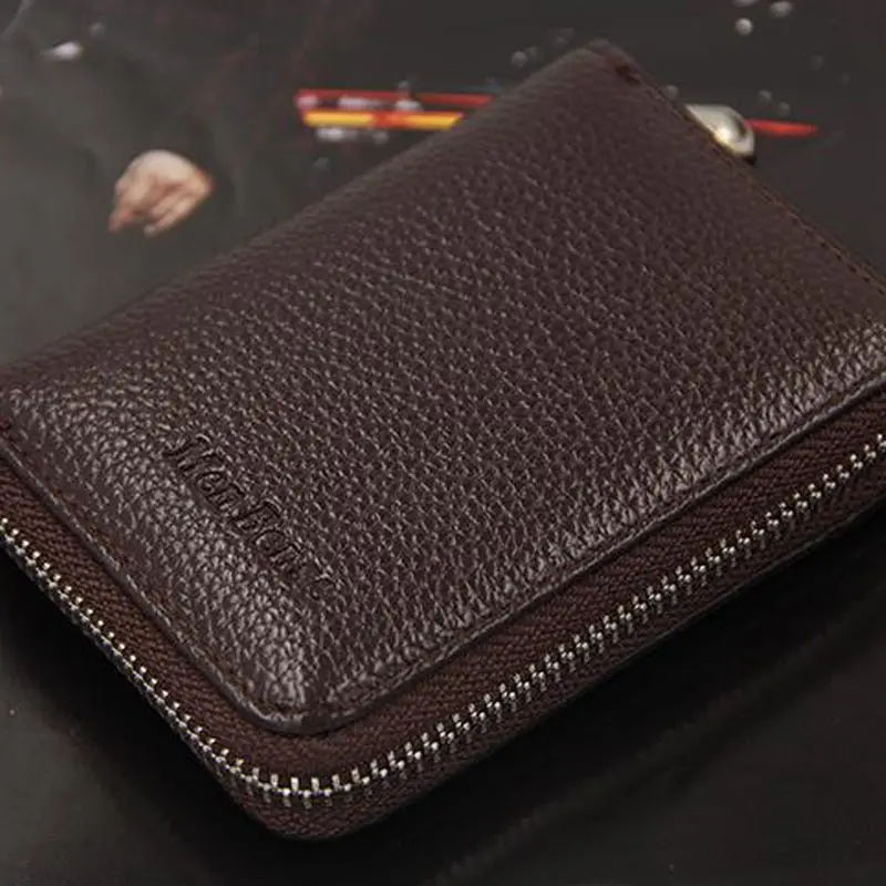 Porte-cartes en cuir véritable pour hommes et femmes, petit portefeuille à fermeture éclair, porte-monnaie solide, conception accordéon, sacs pour