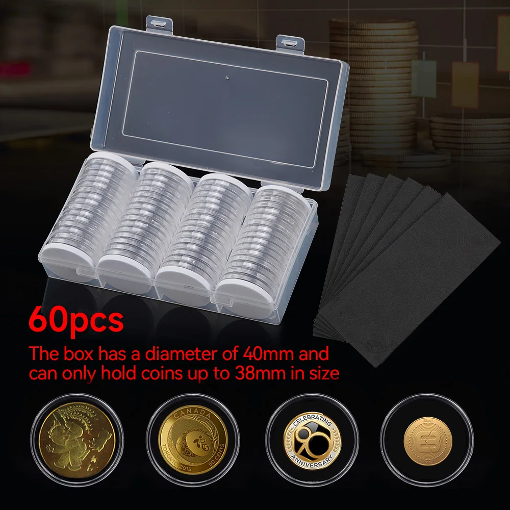 60Pcs Transparent Coin Cases Coins Storage Capsules Protection Box Container Holder Commemorative Collectable Coin Storage Box