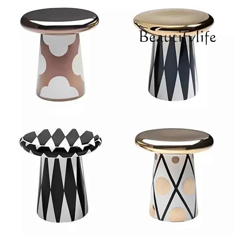 X Nordic Designer Living Room Sofa Bedroom Side Few Round Fiberglass Mushroom Stool Stainless Steel Electroplated Coffee Table view 5