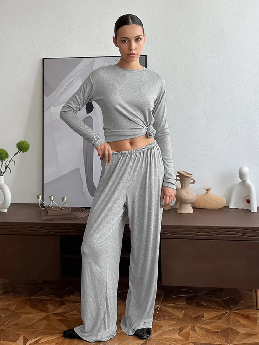 

Marthaqiqi зимние свободные женские ночные рубашки комплект с длинными рукавами MSleepwear с круглым вырезом ночная рубашка брюки повседневные женские пижамы костюмы из 2 предметов