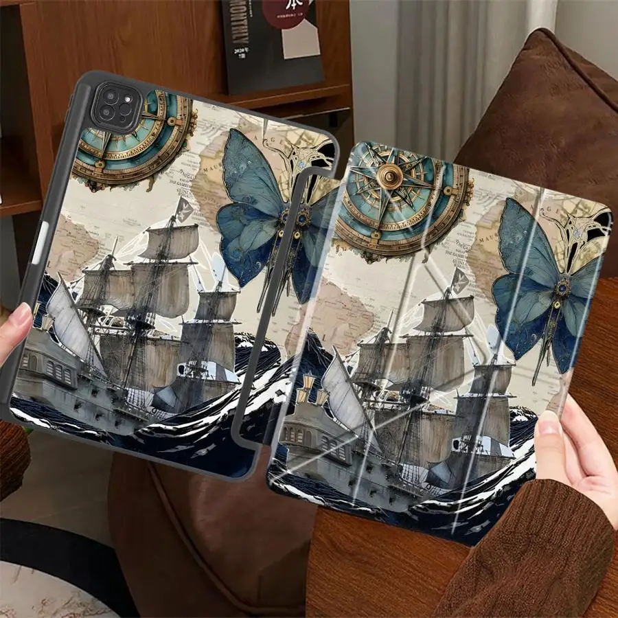 

Чехол-подставка для планшетов iPad Pro 2025, Air 4, 5, M3, M2, M4, 11 дюймов (Pro 11-го, 10-го, 9-го, 8-го, 7-го поколений), 12.9 дюймов, Mini 6, 7. Дизайн «Креативный корабль».