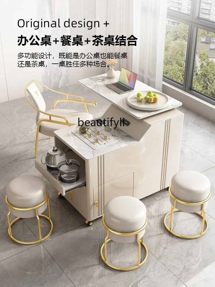 

Cy56 Multifunctional rock slab movable tea table modern light luxury balcony small apartment, tea table and kettle integrated